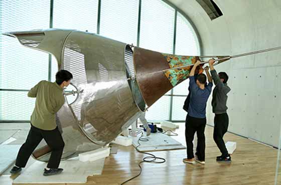 Installation in progress at the Long Museum in Shanghai